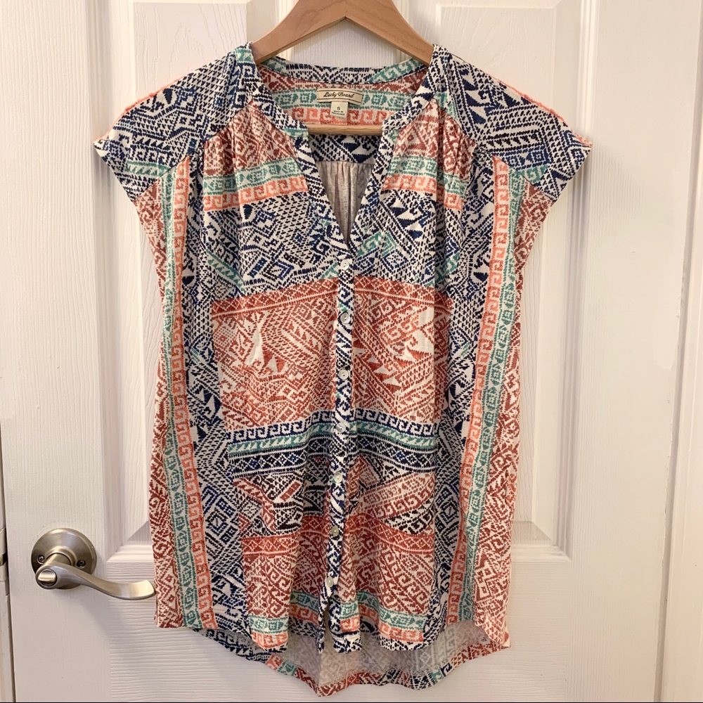 NWOT Lucky Brand Colorful Patterned Buttoned Top